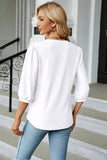 WOMEN RIBBED 3/4 SLEEVE PATTERN STITCHED BLOUSE