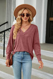 WOMEN V NECK LONG SLEEVE BUTTON CUFF BASIC TOP