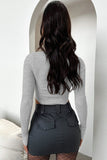 WOMEN SEXY DEEP NECK TIGHT LONG SLEEVE CROP TOP