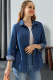 DENIM CHAMBRAY BUTTON UP LONG SLEEVE TOP - Doublju