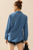 DENIM CHAMBRAY BUTTON UP LONG SLEEVE TOP - Doublju