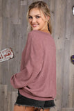 V NECK LONG SLEEVE WAFFLE KNIT TOP - Doublju