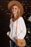 V NECK LONG SLEEVE WAFFLE KNIT TOP - Doublju