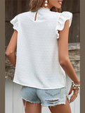 WOMEN ANGEL SLEEVE LACED HIGH NECK SWISS DOT TEE - Doublju