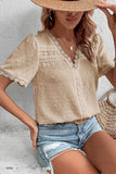 WOMEN SWISS DOT LACE TRIM NECK SHORT T SHIRT - Doublju