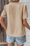 WOMEN SWISS DOT LACE TRIM NECK SHORT T SHIRT - Doublju