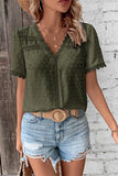 WOMEN SWISS DOT LACE TRIM NECK SHORT T SHIRT - Doublju