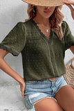WOMEN SWISS DOT LACE TRIM NECK SHORT T SHIRT - Doublju