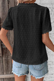 WOMEN SWISS DOT LACE TRIM NECK SHORT T SHIRT - Doublju