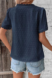 WOMEN SWISS DOT LACE TRIM NECK SHORT T SHIRT - Doublju