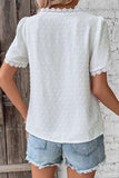 WOMEN SWISS DOT LACE TRIM NECK SHORT T SHIRT - Doublju