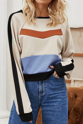 WOMEN'S COLOR BLOCK CREW NECK SHORT TOP - Doublju