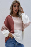 COLOR BLOCK ROUND NECK SWEATER TOP FOR WOMEN - Doublju