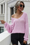 PULLOVER V NECK SOLID COLOR SWEATER - Doublju
