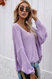 PULLOVER V NECK SOLID COLOR SWEATER - Doublju