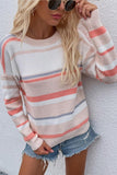 ROUND NECK STRIPED SWEATER - Doublju