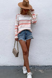 ROUND NECK STRIPED SWEATER - Doublju