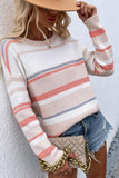 ROUND NECK STRIPED SWEATER - Doublju