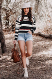 ROUND NECK STRIPED SWEATER - Doublju