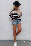 ROUND NECK STRIPED SWEATER - Doublju