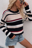 ROUND NECK STRIPED SWEATER - Doublju