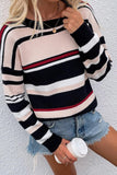 ROUND NECK STRIPED SWEATER - Doublju