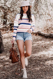 ROUND NECK STRIPED SWEATER - Doublju