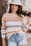 ROUND NECK STRIPED SWEATER - Doublju