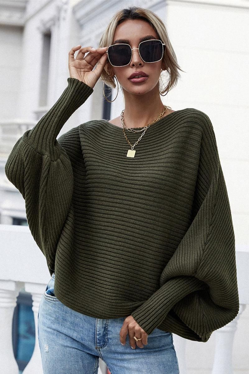 LOOSE STRAPLESS LARGE SIZE SOLID COLOR SWEATER - Doublju