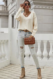 BUTTON LOOSE SOLID COLOR PULLOVER SWEATER - Doublju