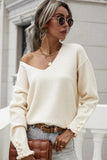BUTTON LOOSE SOLID COLOR PULLOVER SWEATER - Doublju