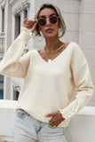 BUTTON LOOSE SOLID COLOR PULLOVER SWEATER - Doublju