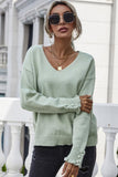 BUTTON LOOSE SOLID COLOR PULLOVER SWEATER - Doublju