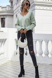 BUTTON LOOSE SOLID COLOR PULLOVER SWEATER - Doublju