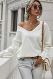 BUTTON LOOSE SOLID COLOR PULLOVER SWEATER - Doublju