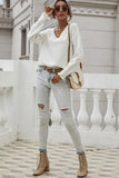 BUTTON LOOSE SOLID COLOR PULLOVER SWEATER - Doublju