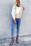 COLOR BLOCKING ROUND NECK KNIT TOP - Doublju