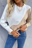 COLOR BLOCKING ROUND NECK KNIT TOP - Doublju