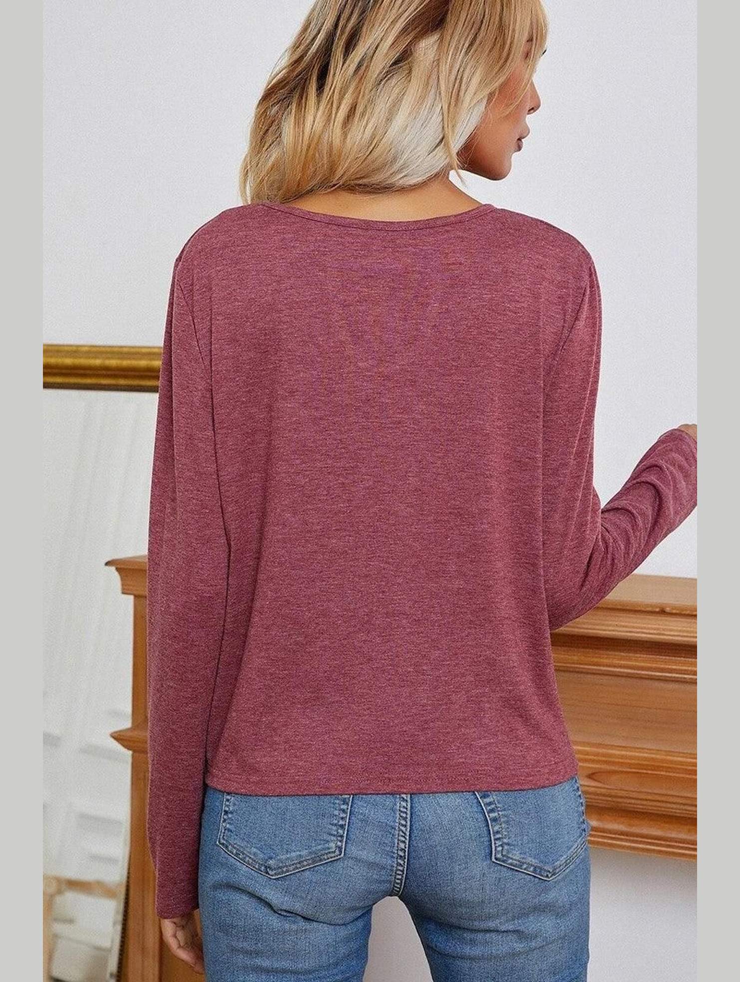 Long Sleeve Key Hole Neck Twisted Hem Casual Top - Doublju