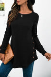 SOLID COLOR SIDE BUCKLE KNITTED LONG SLEEVE TOP - Doublju