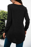 SOLID COLOR SIDE BUCKLE KNITTED LONG SLEEVE TOP - Doublju