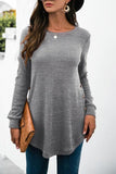SOLID COLOR SIDE BUCKLE KNITTED LONG SLEEVE TOP - Doublju