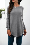 SOLID COLOR SIDE BUCKLE KNITTED LONG SLEEVE TOP - Doublju