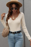 DEEP V NECK CASUAL DAILY KNIT TOP - Doublju