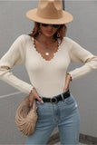 DEEP V NECK CASUAL DAILY KNIT TOP - Doublju