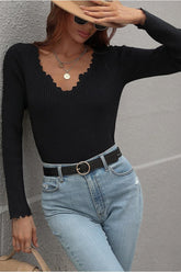 DEEP V NECK CASUAL DAILY KNIT TOP - Doublju