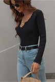 DEEP V NECK CASUAL DAILY KNIT TOP - Doublju