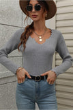 DEEP V NECK CASUAL DAILY KNIT TOP - Doublju