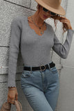 DEEP V NECK CASUAL DAILY KNIT TOP - Doublju