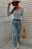 DEEP V NECK CASUAL DAILY KNIT TOP - Doublju
